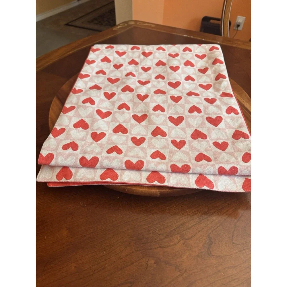 Threshold Table Runner Red Pink Check Hearts Valentines 14” X 36”